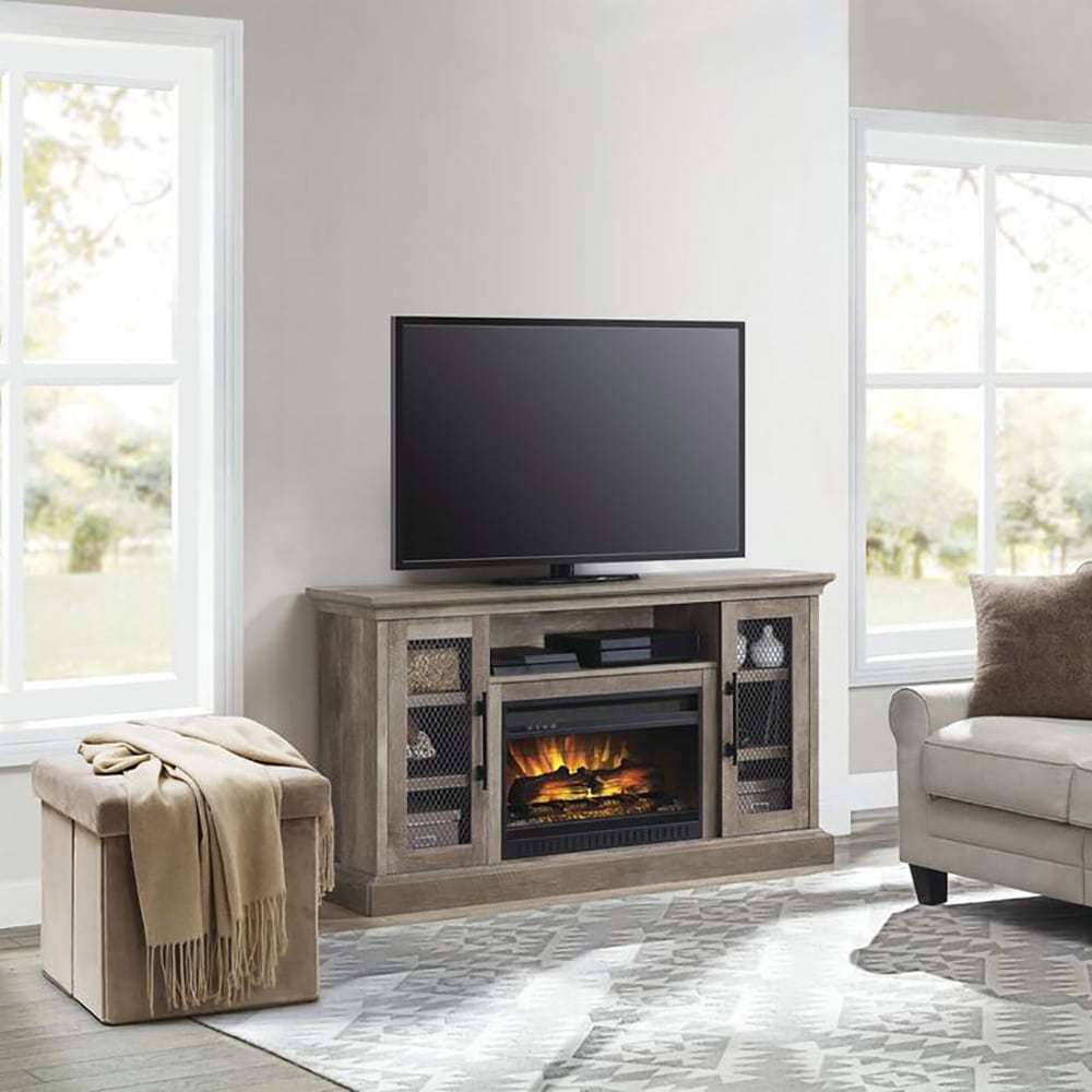 Millstead 60in Natural Driftwood Fireplace | Whalen Furniture