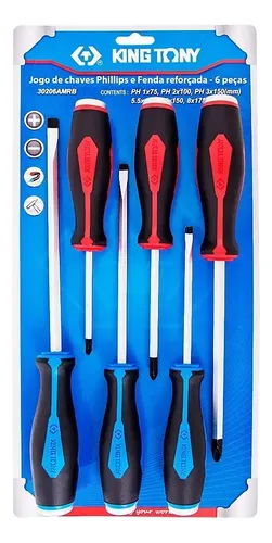 Jogo Chave Fenda Phillips Reforçada 6pçs King Tony 30206amrb