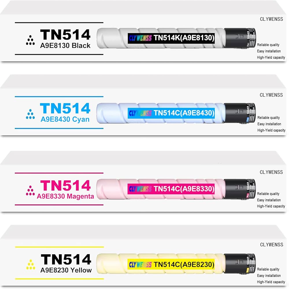 CLYWENSS TN514 TN-514 Toner Cartridge Set for Konica Minolta TN514
